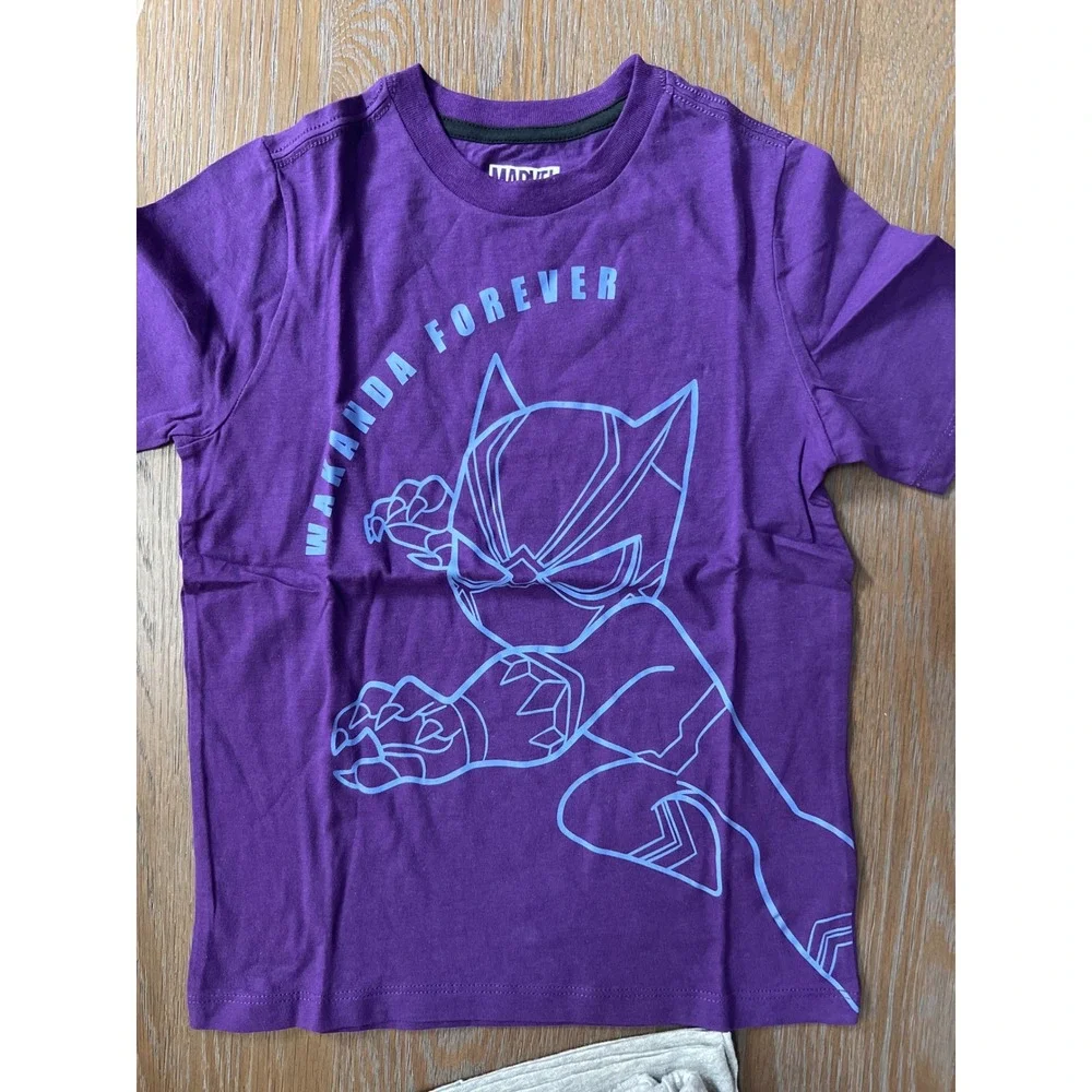 Marvel Spotted Zebra Black Panther Wakanda Forever Tee and Shorts Set 3pc S 6-7